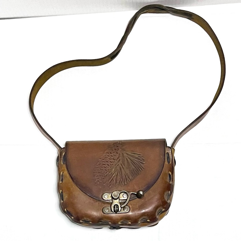 Vintage Tooled Leather Structured Crossbody Bag - Picture 8 of 15
